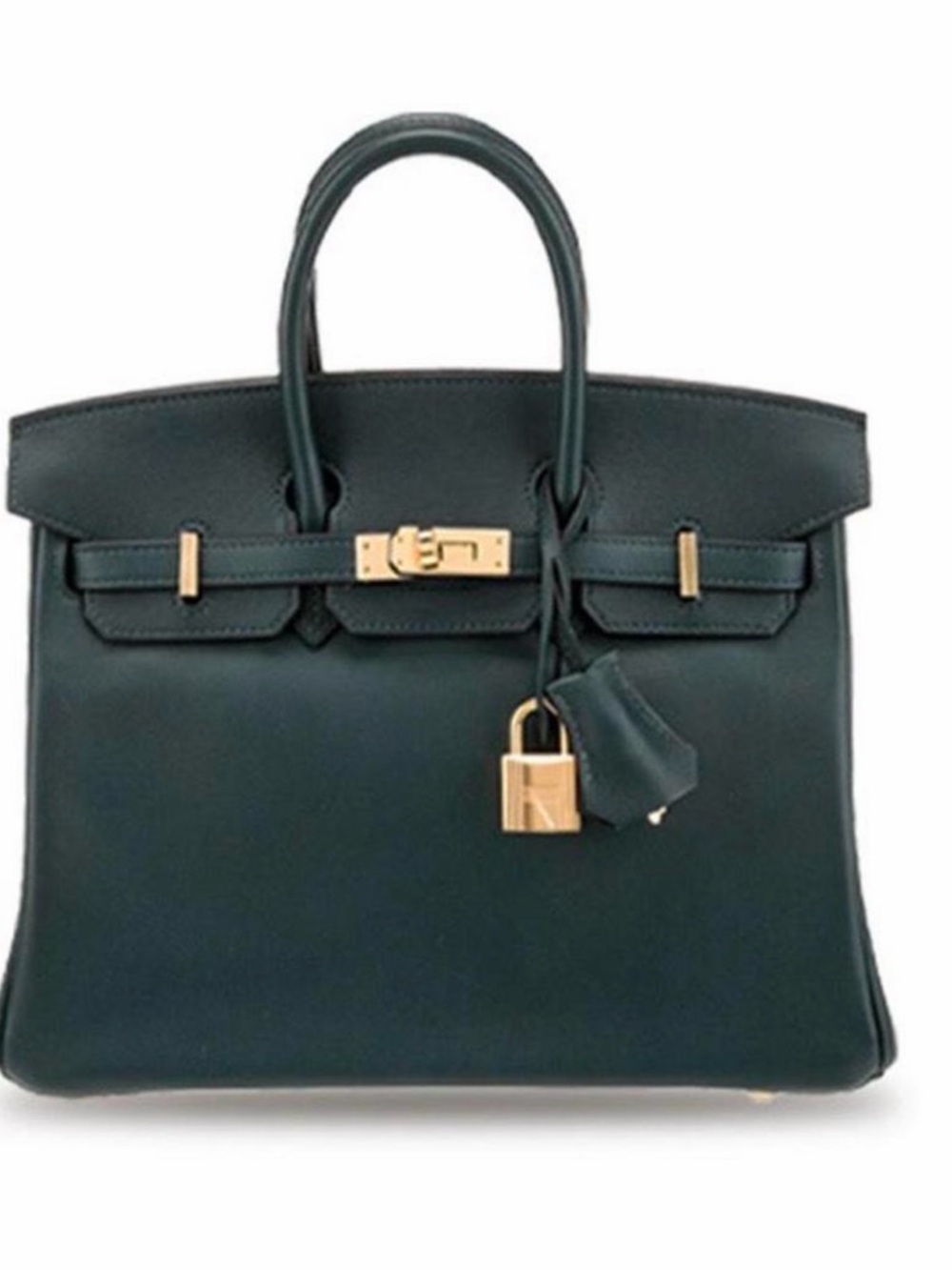 Classic Dark Green Leather Tote with Gold Hardware